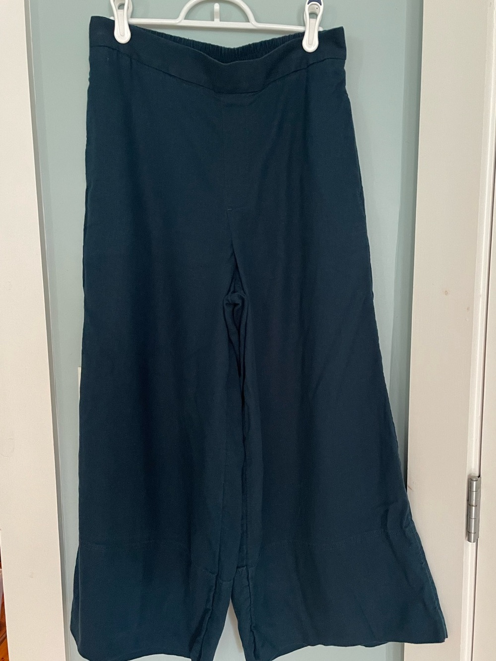 Banana Republic Teal Wide-Leg Cropped Linen-Blend Pants